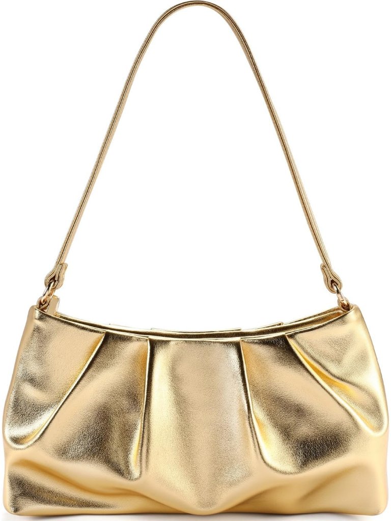 Women's Clutch Purse, Pleated Evening Handbag, Shoulder Bag With Detachable Chai